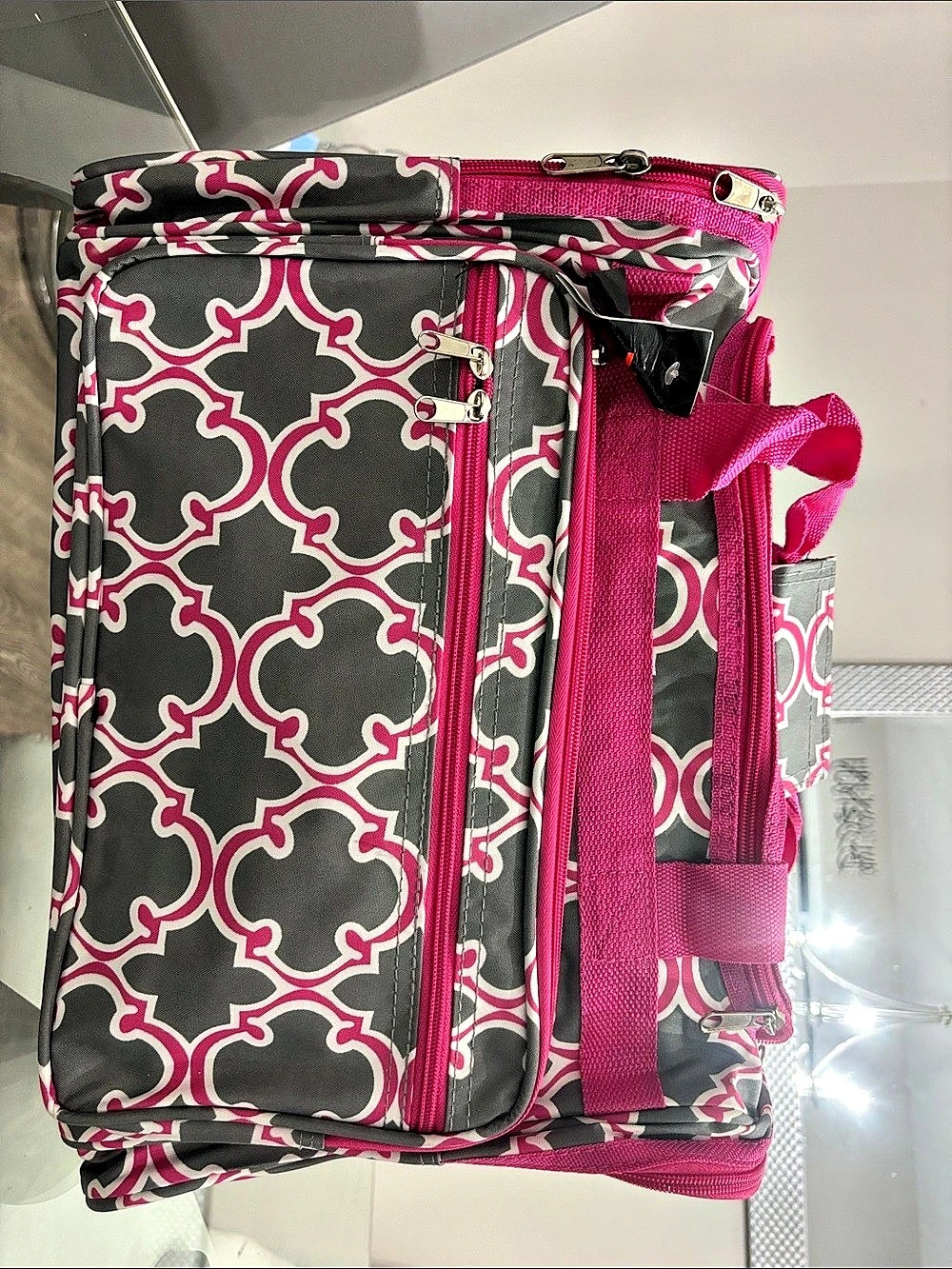 Geometric Travel Bag in Pink & Gray Like New